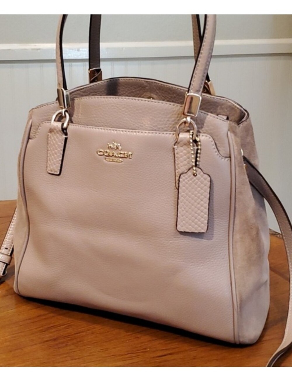 Coach taupe Minetta crossbody leather with suede